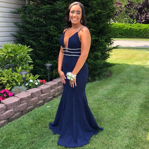 Navy Blue Jovani Prom Dress - Picture 1 of 6